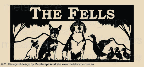 Metalscape - Farm Property Signs-XL Property Sign - Jack Russell, Kelpie, Beagle, Duck & Ducklings