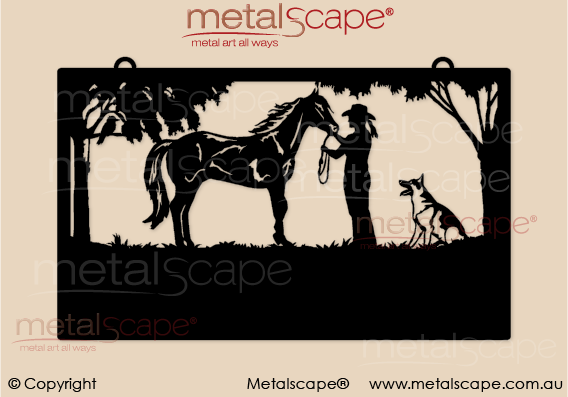 Metalscape - Farm Property Signs-Large Property Sign -  Landscape Horse & Female Rider and dog