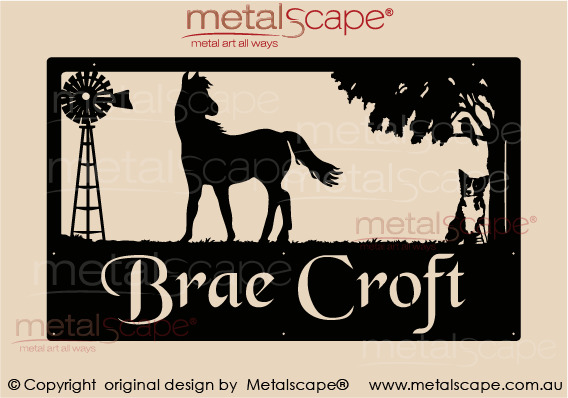 Metalscape - Farm Property Signs-Large Property Sign - Horse, Collie Dog & Windmill