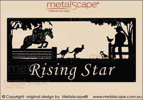 Metalscape - Farm Property Signs-XL Property Sign -Horse Jumping, Kangaroos, Man on Fence & Dog