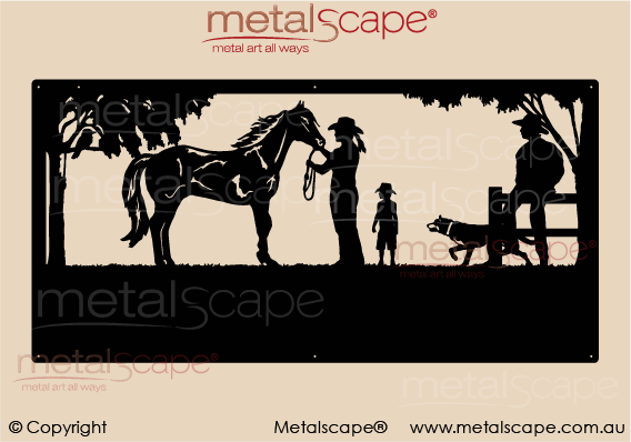 Metalscape - Farm Property Signs-XL Property Sign -Horse Scene girl, man on fence and boy
