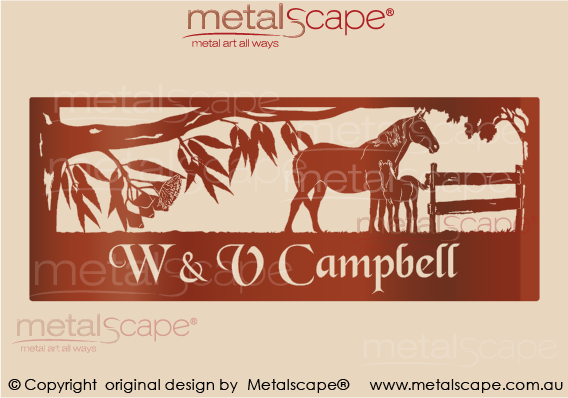Metalscape - Farm Property Signs-XL Property Sign - Flowering Gum, Mare and Foal Fence