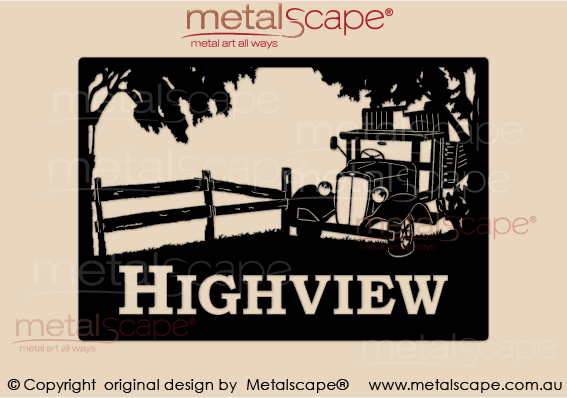 Metalscape - Farm Property Signs-Medium Property Sign Old Truck and Fence