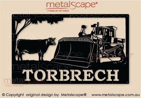 Dozer Number Sign Large Property Sign - Cat Dozer and Angus Cow - Metalscape - Farm ...