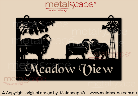 Metalscape - Farm Property Signs-Large Property sign  - 3 x Merinos & Windmill
