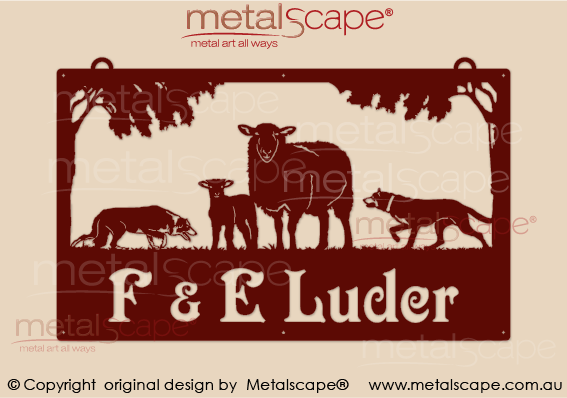 Metalscape - Farm Property Signs-Large Property Sign - Cross bred Ewe & Lamb with collie and kelpie