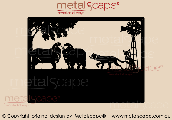 Metalscape - Farm Property Signs-Medium Property Sign - Merino Ewes, Kelpies & Windmill