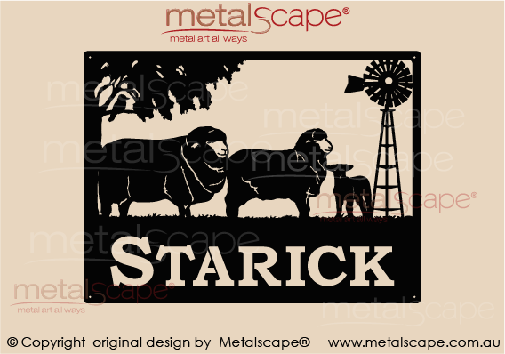 Metalscape - Farm Property Signs-Medium Property Sign - Merino Ram, Ewe, Lamb and Windmill