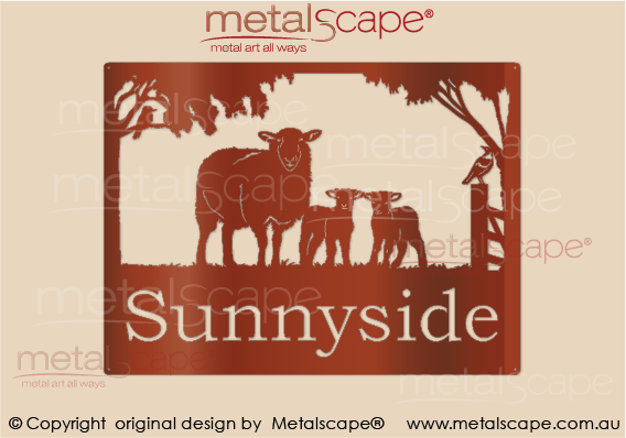 Metalscape - Farm Property Signs-Medium Property Sign - Crossbreed Ewe and Lambs
