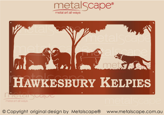Metalscape - Farm Property Signs-XL Property Sign - Merino Sheep & Kelpie