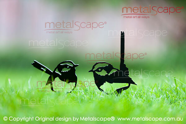Metalscape - Metal Garden Art - Gardenscape -Set of 2 Wrens on Spikes - Black Painted Finish