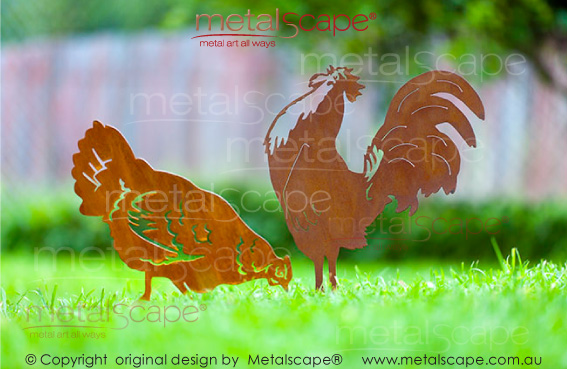 metalscape - chickens - garden art - australia