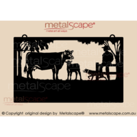 Large Property Sign - Angus Cow & Calf, Man on Fence