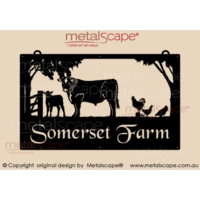 Large Property Sign - Angus Bull, Calf & Chickens