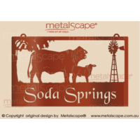 Large Property Sign - Drought Master Cow, Calf and Windmill