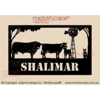 Large Property Sign - Angus Bull, Cow and Calf Windmill and cattle dog