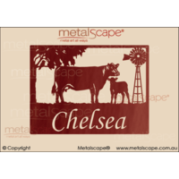Medium Property Sign  Angus Cow, Calf and Windmill