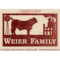 Large Property Sign - Charbray Bull, Windmill, Man on Fence
