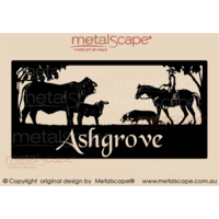 XL Property Sign - Droughtmaster Cow & Calf, Collie & Rider