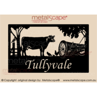 Large Property Sign - Angus Cow & Seed Drill