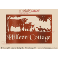 Medium Property Sign - Angus Steer, Cross Breed Sheep, Collie Sitting Geese and Chickens 