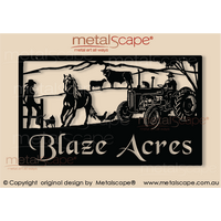 Large Property Sign -  Woman on Fence, Cat, Horse Angus Bull Dorper Sheep, Ferguson Tractor