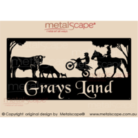XL Property Sign -Angus Bull, Dorper Sheep, Motor Bike Rider, Female Horse Rider