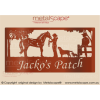 XL Property Sign -Horse with Female, Dogs, Man on Fence