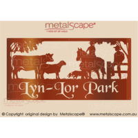 XL Property Sign -Angus Cow, X Breed Sheep, Female Horse Rider, Stalking Collie, Man on Fence