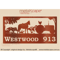 XL Property Sign -Sitting Holstein Friesian Cow, Geese, Horse and Tractor