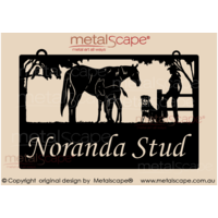 Medium Property Sign - Mare Foal Rottweiller Woman on Fence