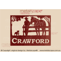 Medium Property Sign - Man on fence, Horse and Staffordshire Bull Terrier Dog