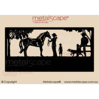 XL Property Sign -Horse Scene girl, man on fence and boy
