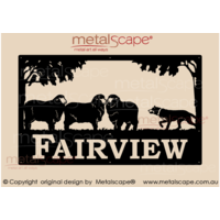 Large Property Sign - 3 Merino Ewes and Kelpie