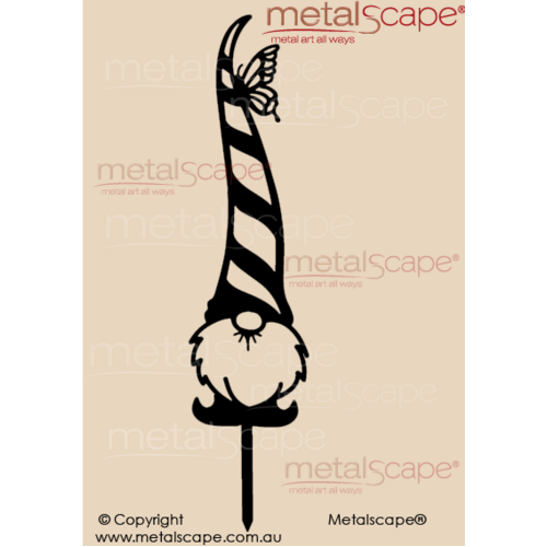 Metalscape - Metal Garden Art - Gardenscape -Garden Gnome 3 Tall, Striped Hat and butterfly on top