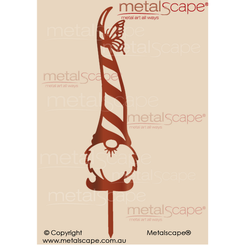 Metalscape - Metal Garden Art - Gardenscape -Garden Gnome 3 Tall, Striped Hat and butterfly on top