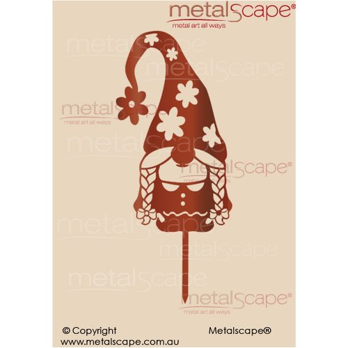 Metalscape - Metal Garden Art - Gardenscape -Garden Gnome 9 - Girl, braids, Flower hat and flower top