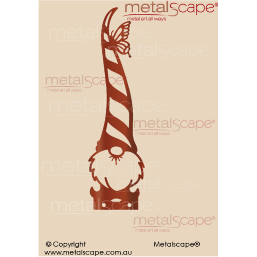 Metalscape - Metal Garden Art - Gardenscape -Garden Gnome 3 Tall, Striped Hat and butterfly on top with MOUNTING HOLES