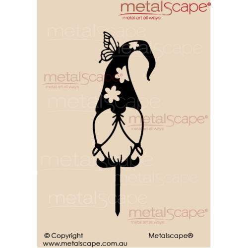 Metalscape - Metal Garden Art - Gardenscape -Garden Gnome 5 - Flower hat and Butterfly on top