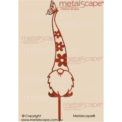 Metalscape - Metal Garden Art - Gardenscape -Garden Gnome 6 - Tall, Flower hat and butterfly on top
