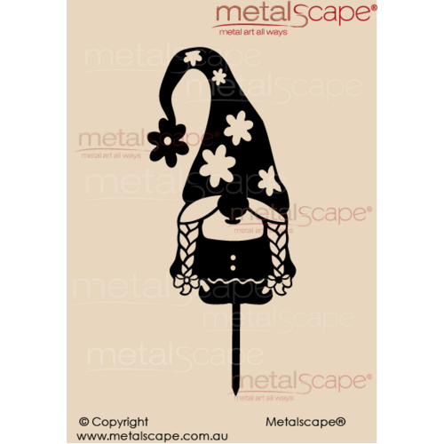 Metalscape - Metal Garden Art - Gardenscape -Garden Gnome 9 - Girl, braids, Flower hat and flower top