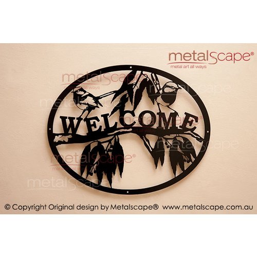 Metalscape - Metal Garden Art - Gardenscape -Branch and Wrens - Welcome Oval Frame