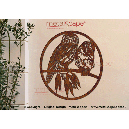 Metalscape - Metal Garden Art - Gardenscape -Boobook Owls in Oval Frame