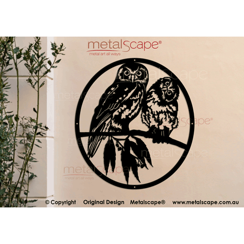 Metalscape - Metal Garden Art - Gardenscape -Boobook Owls in Oval Frame