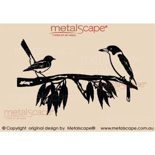 Metalscape - Metal Garden Art - Gardenscape -Wagtail and Butcherbird on Branch