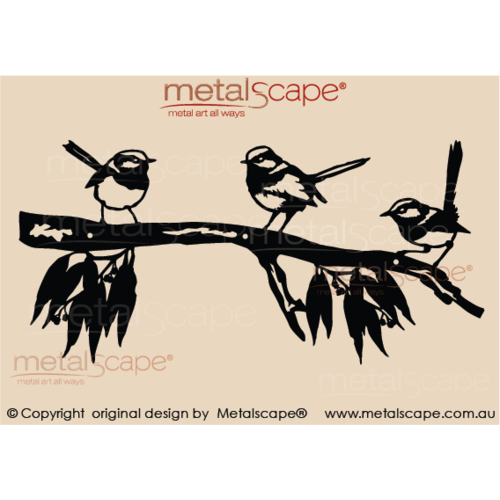 Metalscape - Metal Garden Art - Gardenscape -3 Wrens on branch