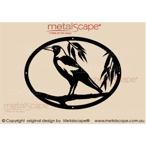 Metalscape - Metal Garden Art - Gardenscape -Magpie and Gum Leaves Oval Plaque - Medium