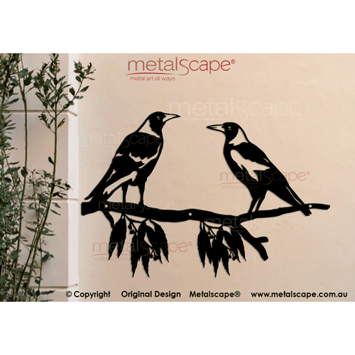 Metalscape - Metal Garden Art - Gardenscape -2 Magpies on Branch- Decorative Plaque