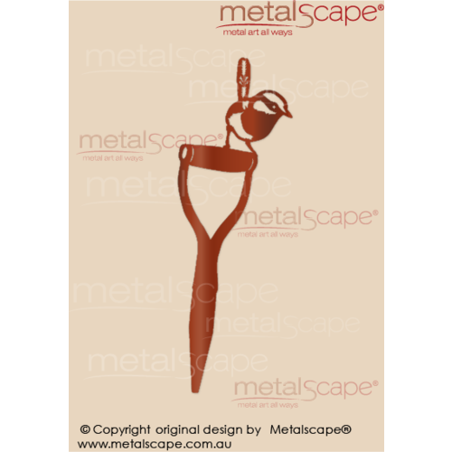 Metalscape - Metal Garden Art - Gardenscape -Wren 1 on Spade Handle