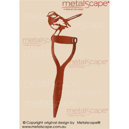 Metalscape - Metal Garden Art - Gardenscape -Wren 2 on Spade Handle
